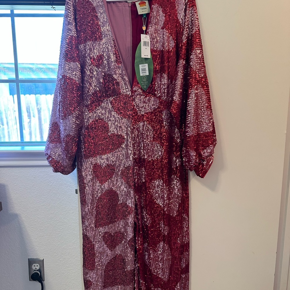 FARM Rio Red and Pink Sequin Midi Dress - Picture 11 of 12